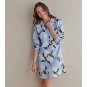 Rifle Paper Co x The Company Store Blue Hydrangea Cotton Nightshirt Women Medium
